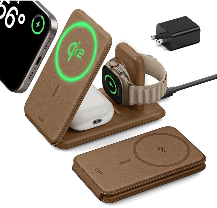 ESR Qi2 3-in-1 Travel Wireless Charging Set – Flattest 3-in-1 travel magnetic charger