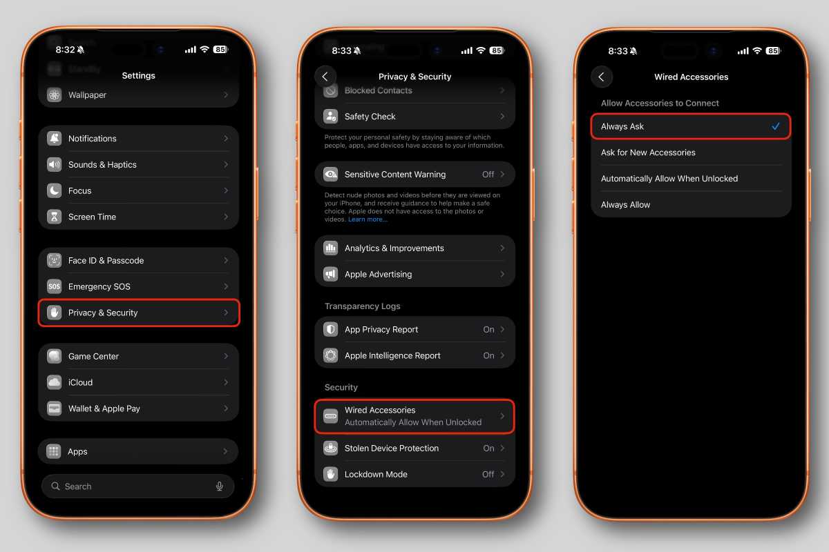 iOS 26 Wired Accessories setting