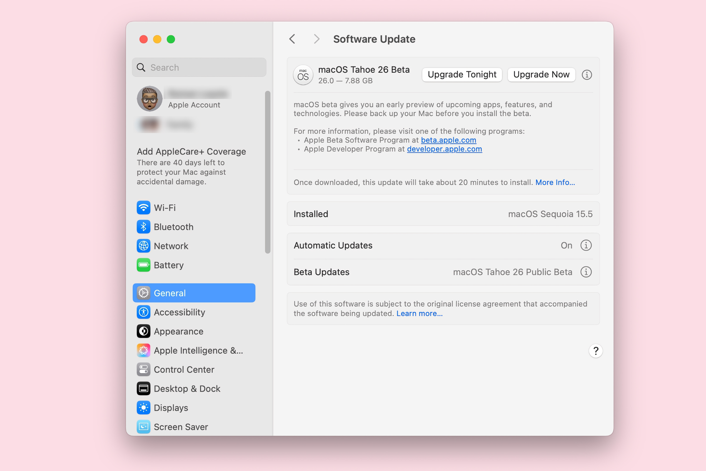 macOS Tahoe Beta Software Update